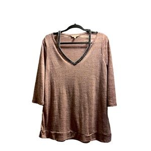 Juicy Couture Rhinestone Off Shoulder Mauve Short Sleeve Tee L Vintage Y2K